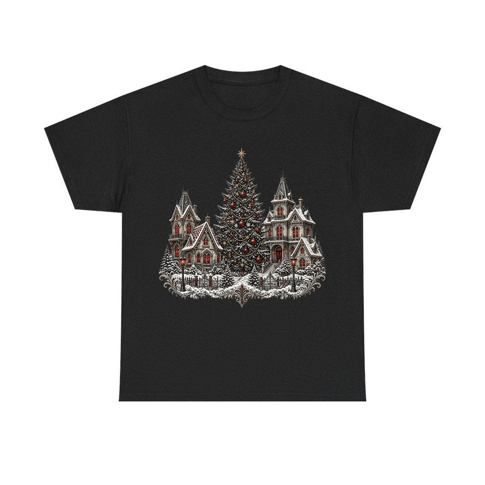 Victorian Christmas Village personalised Christmas T-shirt in black