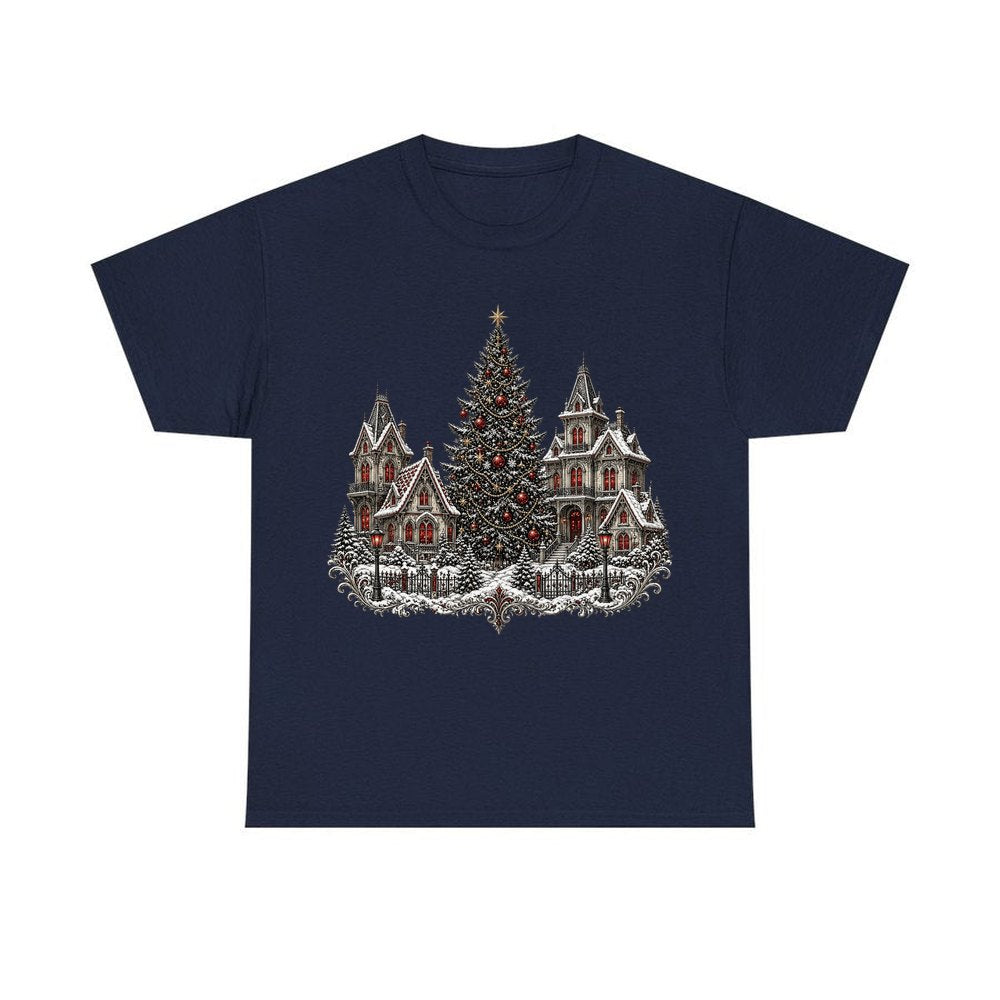 Victorian Christmas Village personalised Christmas T-shirt in navy