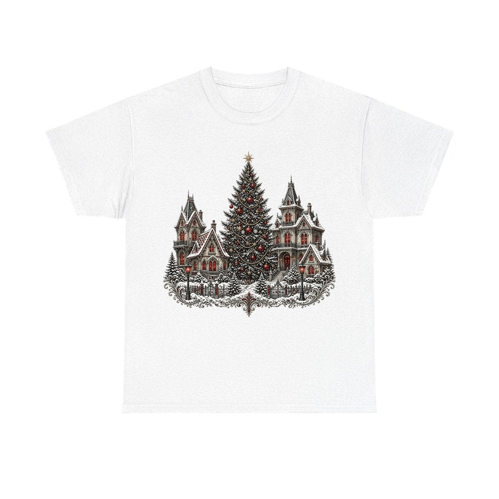 Victorian Christmas Village personalised Christmas T-shirt in white