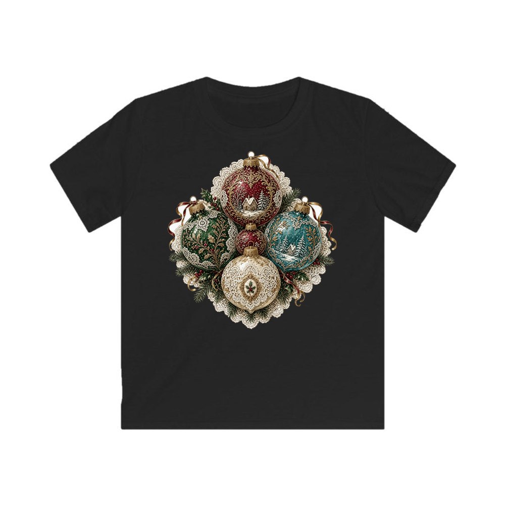 Victorian Glass Ornaments personalised kids Christmas tee in black