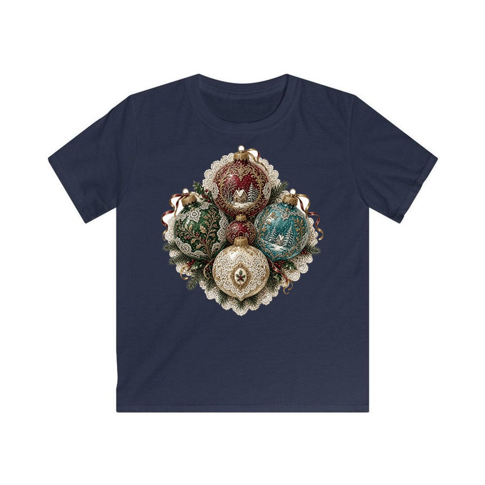Victorian Glass Ornaments personalised kids Christmas tee in navy