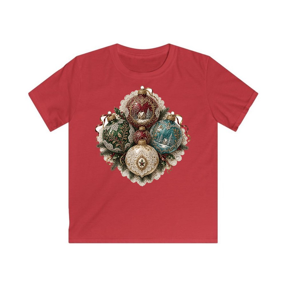 Victorian Glass Ornaments personalised kids Christmas tee in red