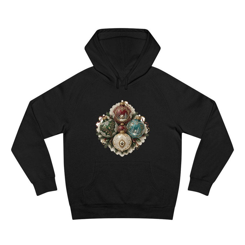 Victorian Glass Ornaments personalised Christmas hoodie in black