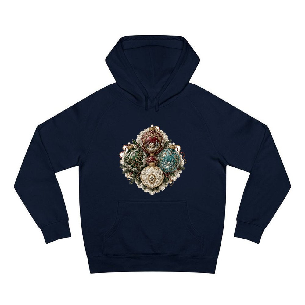 Victorian Glass Ornaments personalised Christmas hoodie in navy