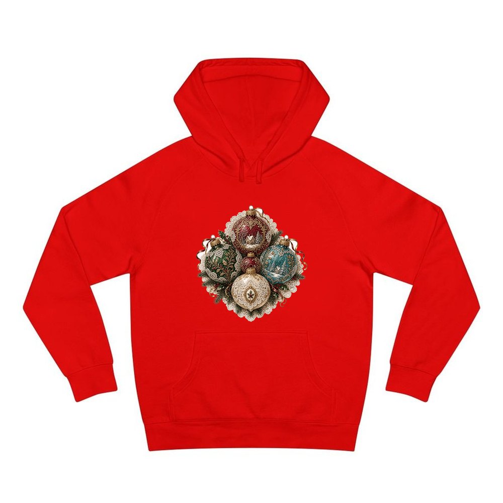 Victorian Glass Ornaments personalised Christmas hoodie in red