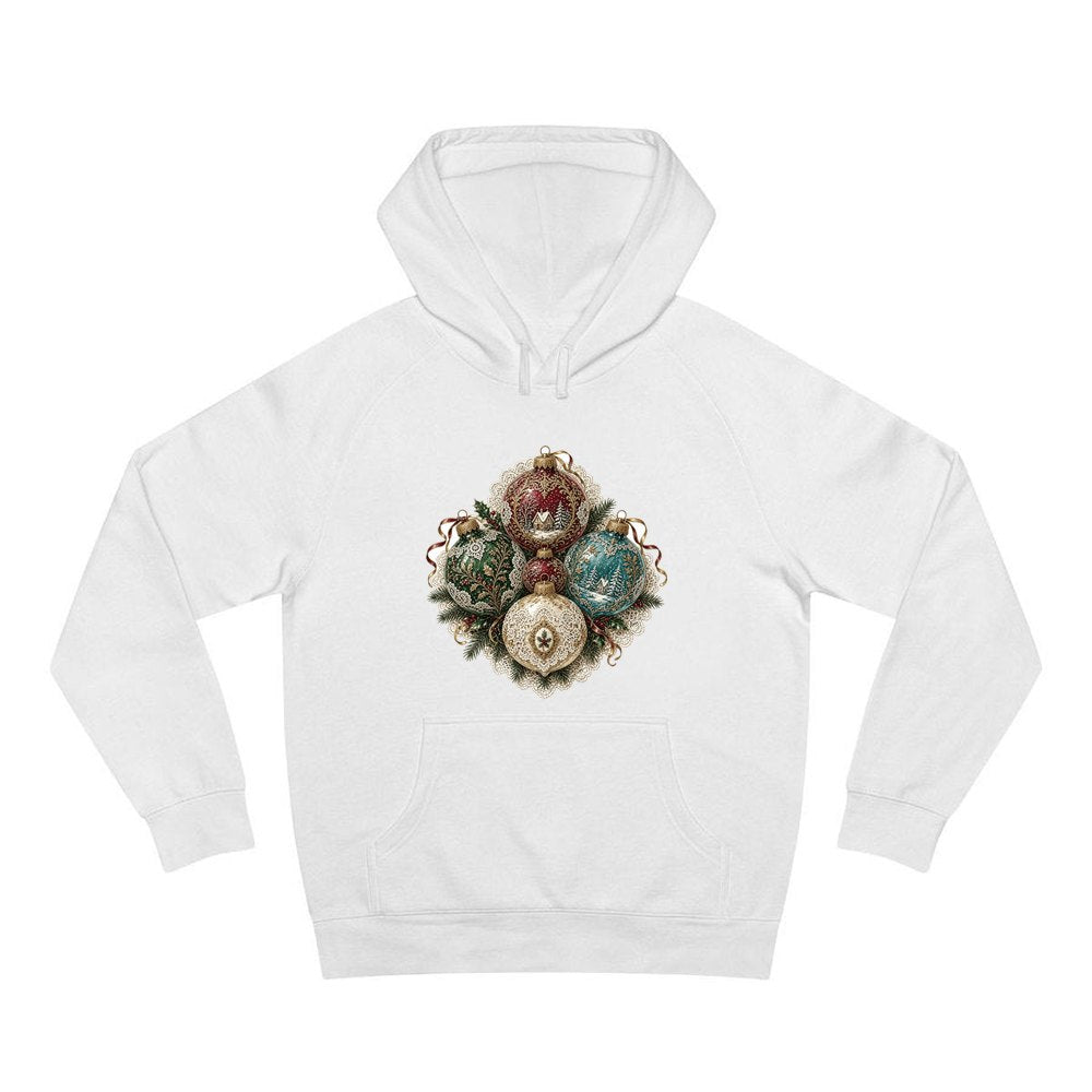 Victorian Glass Ornaments personalised Christmas hoodie in white