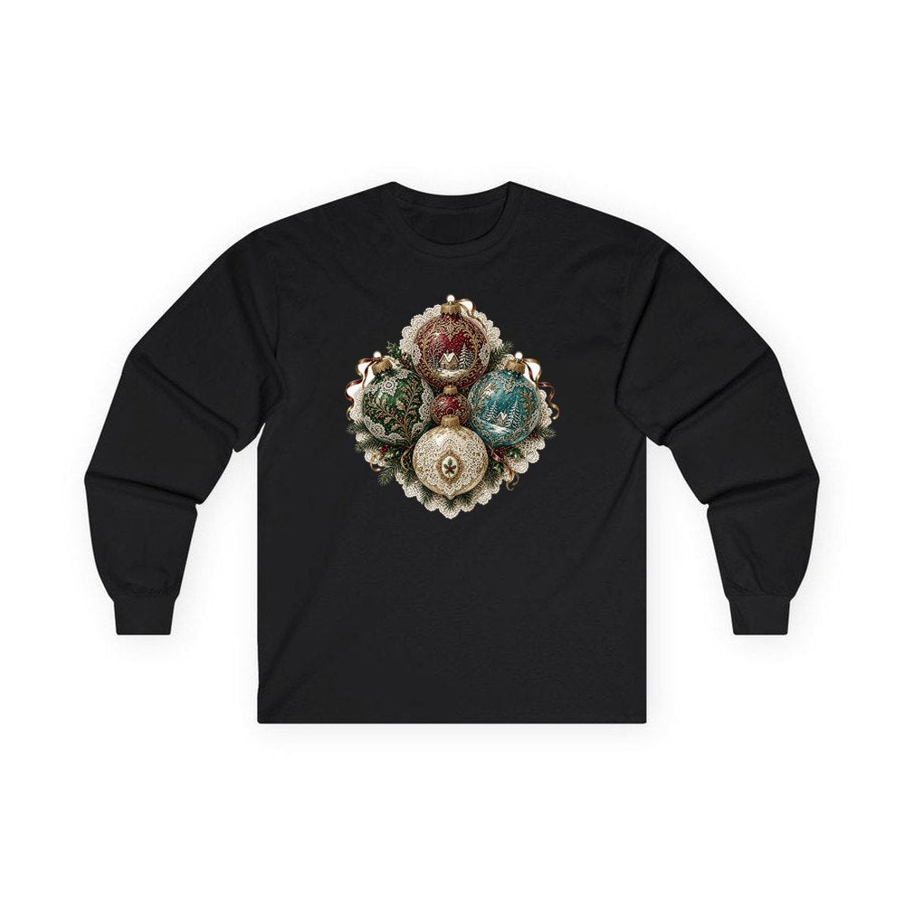 Victorian Glass Ornaments personalised long sleeve Christmas T-shirt in black