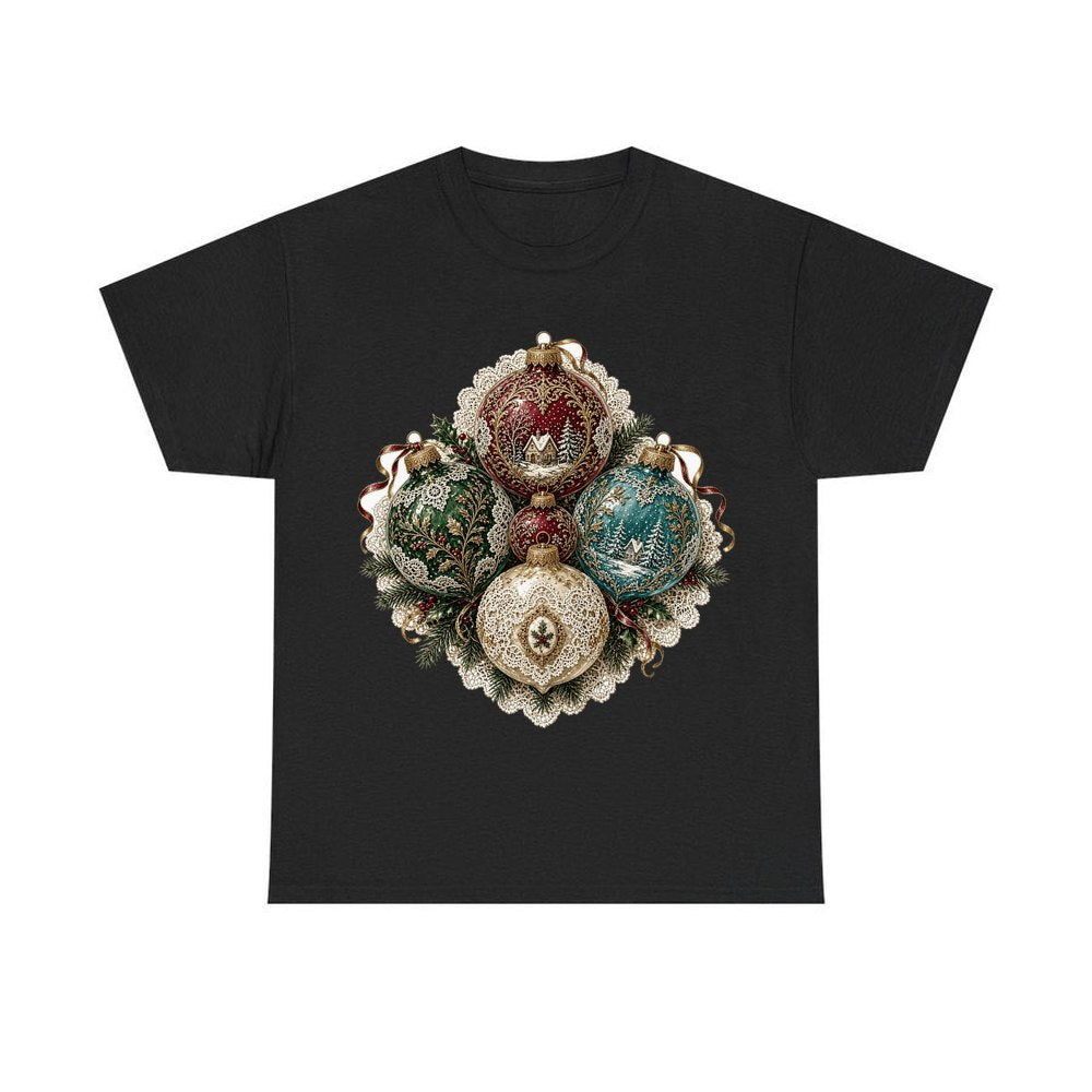 Victorian Glass Ornaments personalised Christmas T-shirt in black