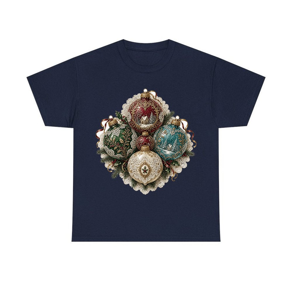 Victorian Glass Ornaments personalised Christmas T-shirt in navy