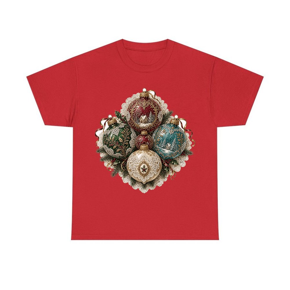 Victorian Glass Ornaments personalised Christmas T-shirt in red