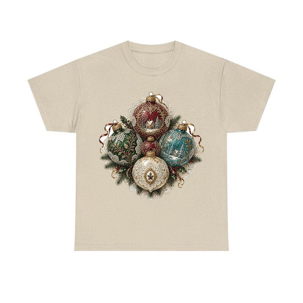 Victorian Glass Ornaments personalised Christmas T-shirt in sand