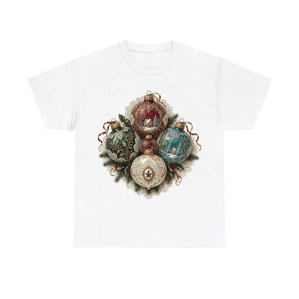 Victorian Glass Ornaments design on a white tee