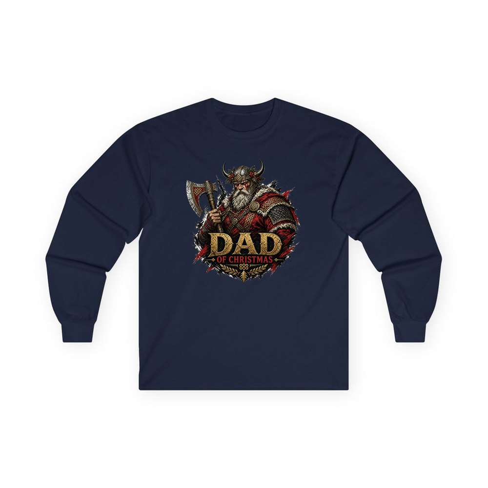 Viking Dad Of Christmas personalised long sleeve Christmas T-shirt in navy