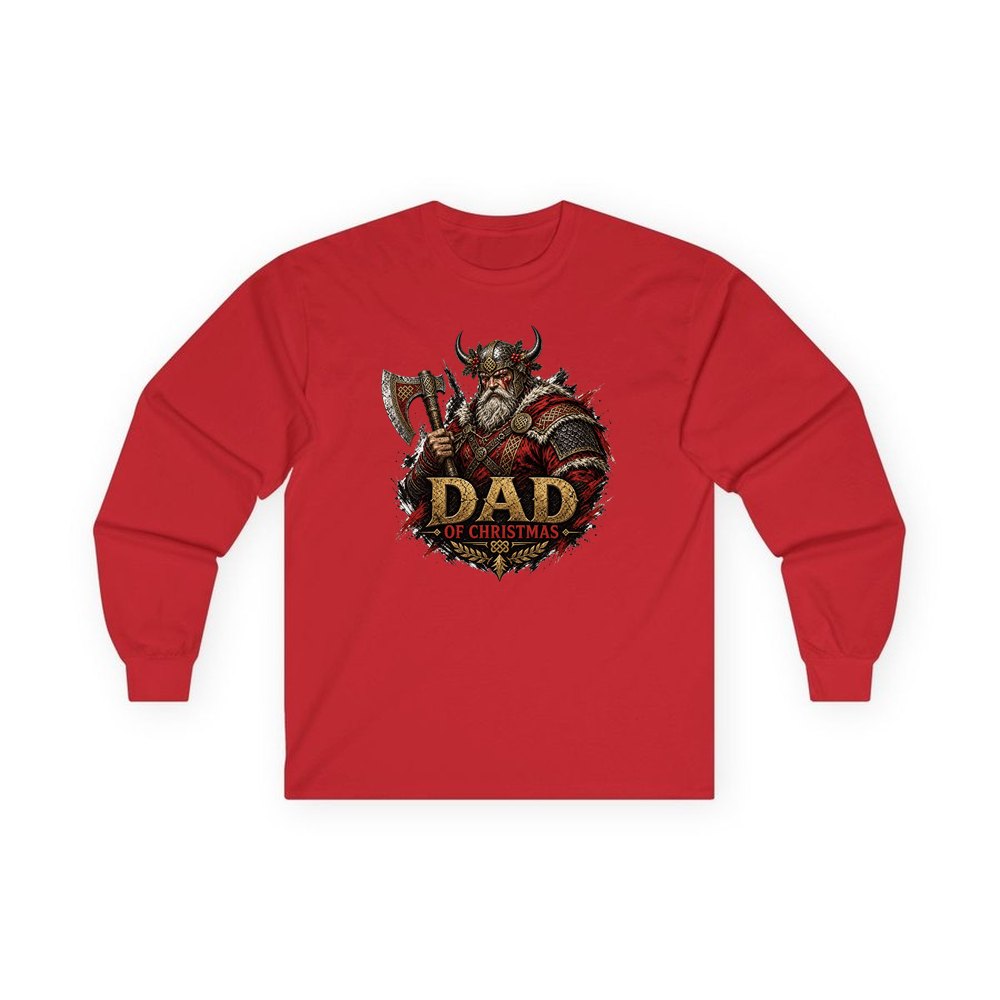 Viking Dad Of Christmas personalised long sleeve Christmas T-shirt in red