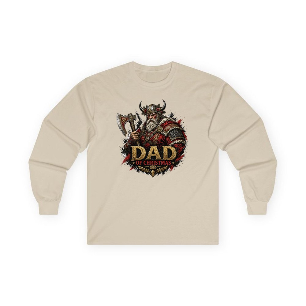 Viking Dad Of Christmas personalised long sleeve Christmas T-shirt in sand