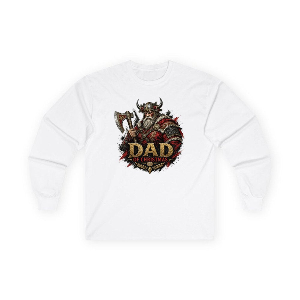 Viking Dad Of Christmas personalised long sleeve Christmas T-shirt in white