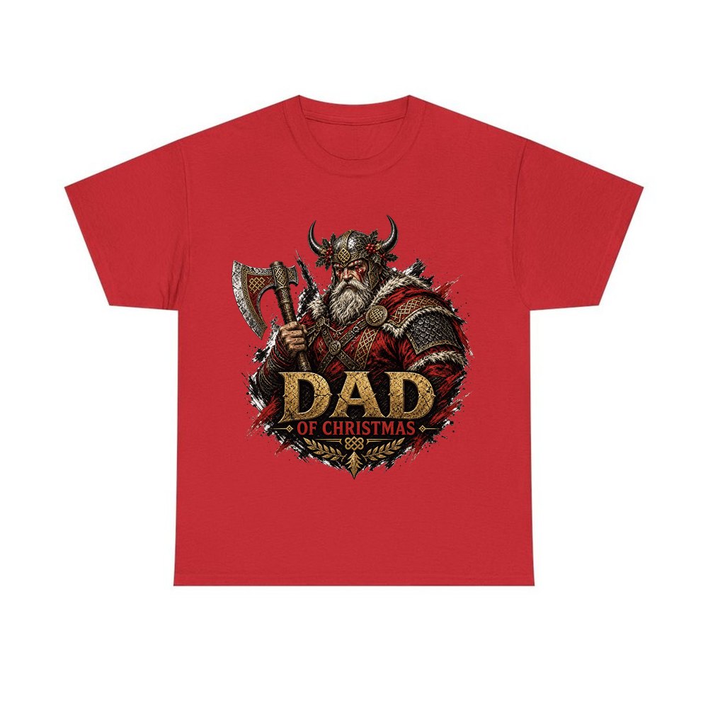 Viking Dad Of Christmas personalised Christmas T-shirt in red