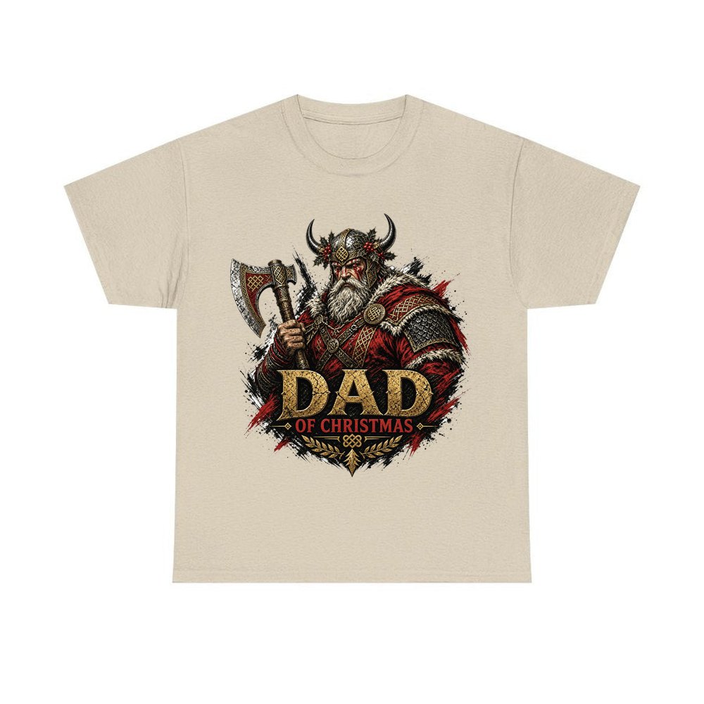 Viking Dad Of Christmas personalised Christmas T-shirt in sand