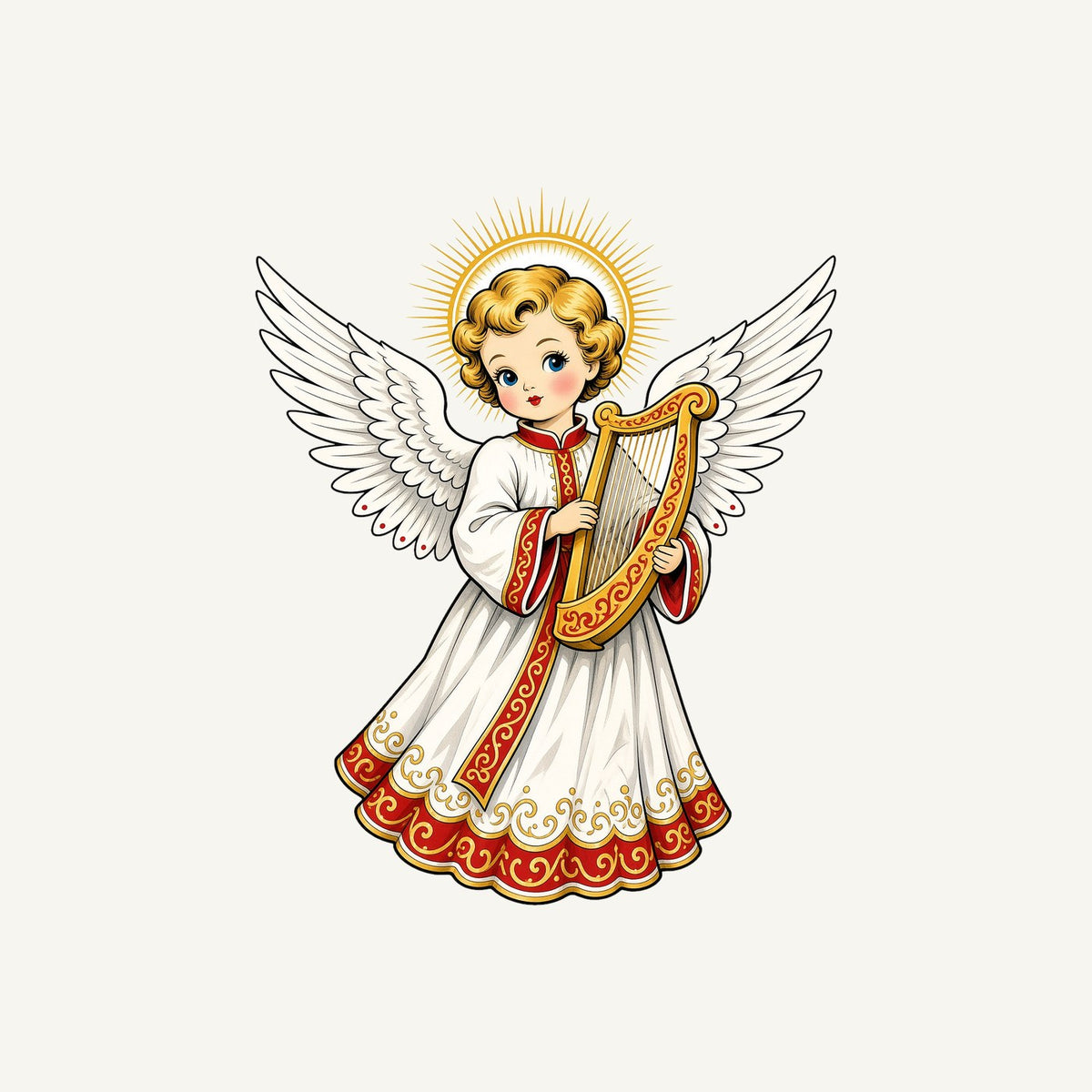 Vintage Angel With Harp Christmas artwork, the design printed on the personalised stocking