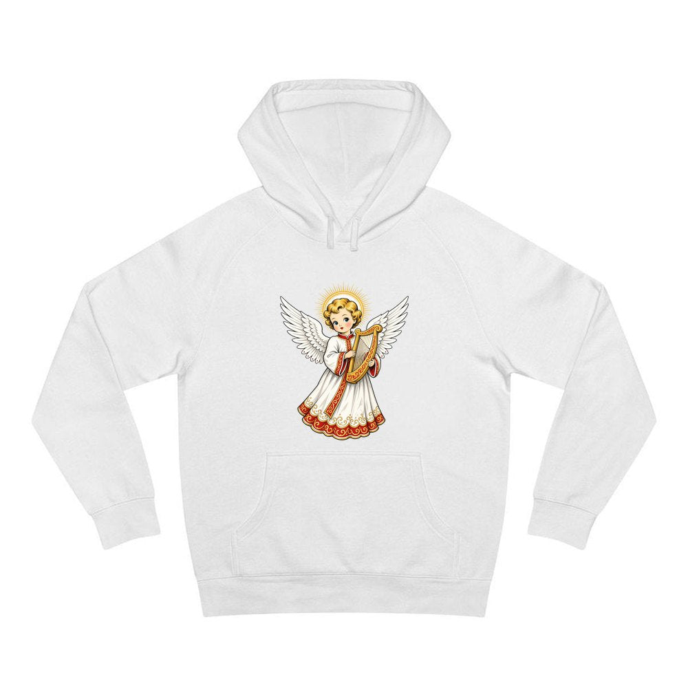 Vintage Angel With Harp personalised Christmas hoodie in white