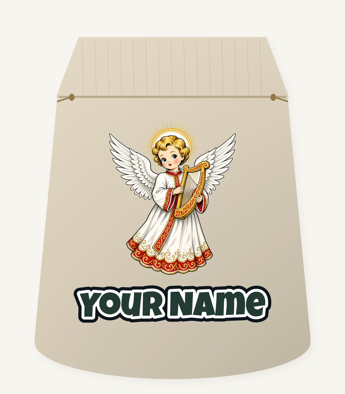 Vintage Angel With Harp Personalised Santa Sack