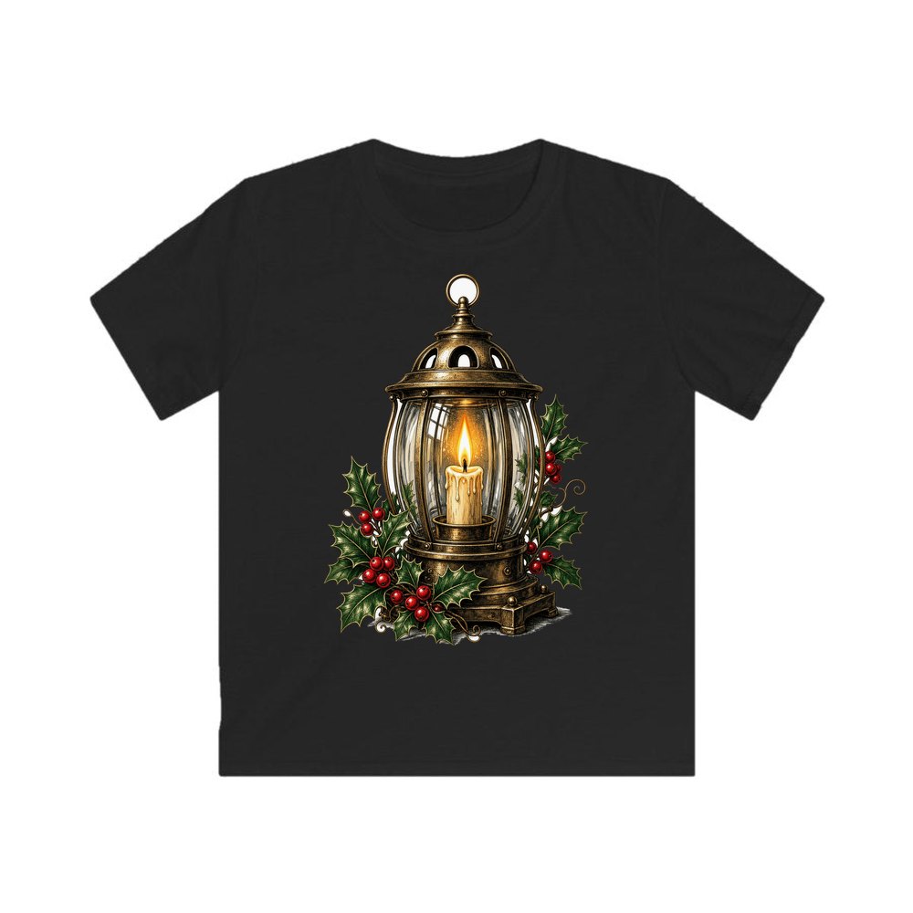 Vintage Brass Christmas Lantern personalised kids Christmas tee in black