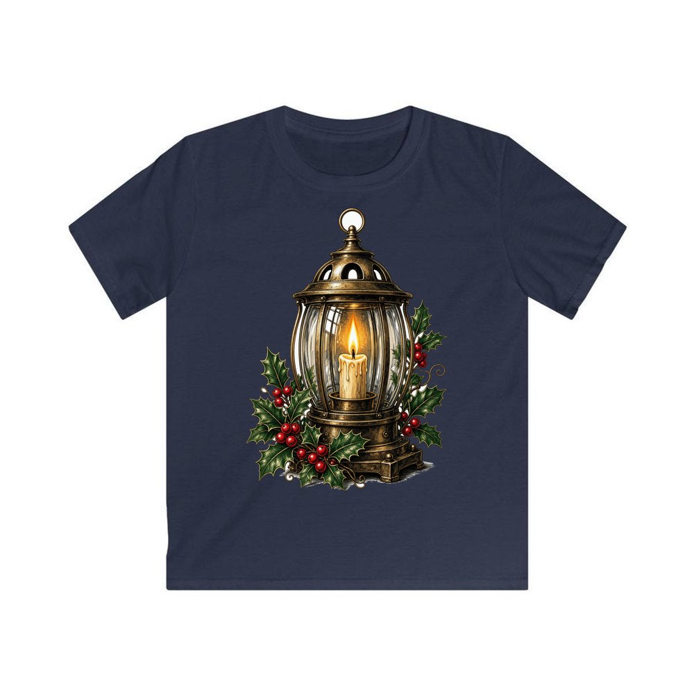 Vintage Brass Christmas Lantern personalised kids Christmas tee in navy