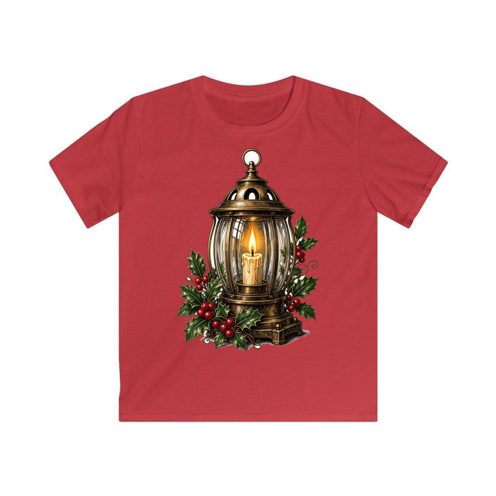 Vintage Brass Christmas Lantern personalised kids Christmas tee in red