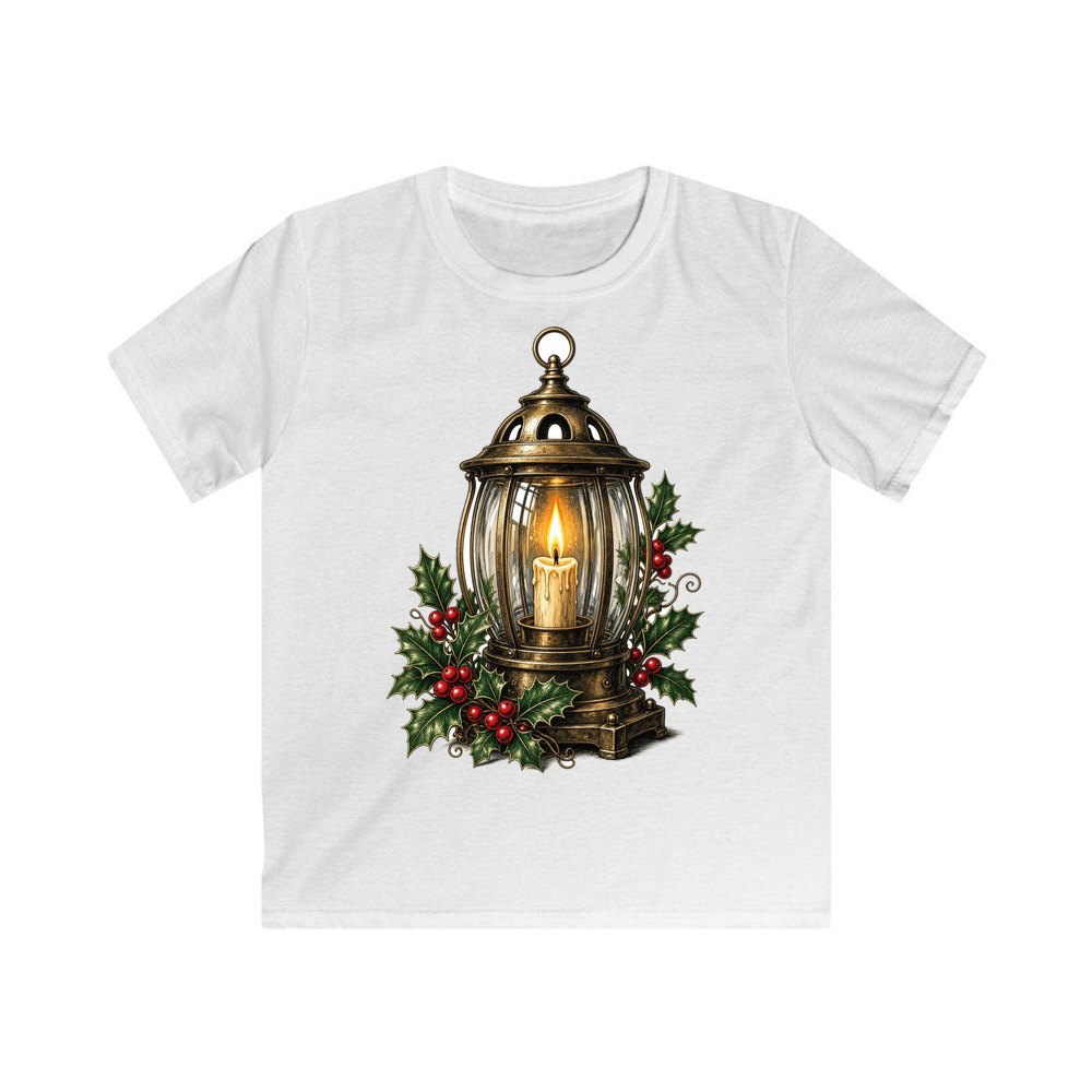 Vintage Brass Christmas Lantern personalised kids Christmas tee in white