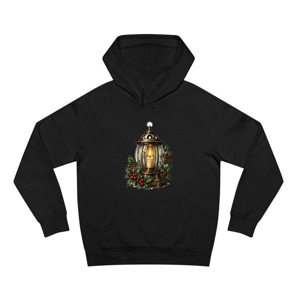Vintage Brass Christmas Lantern personalised Christmas hoodie in black