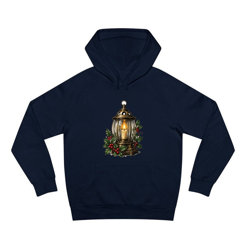 Vintage Brass Christmas Lantern personalised Christmas hoodie in navy