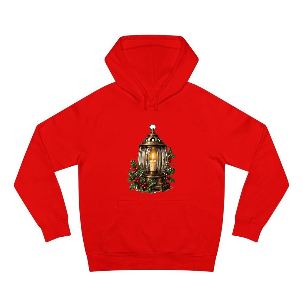 Vintage Brass Christmas Lantern personalised Christmas hoodie in red
