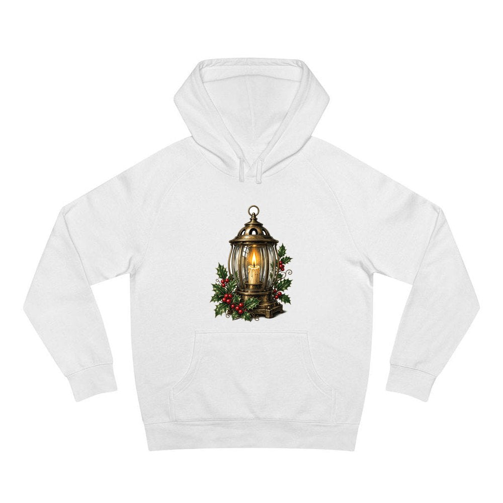 Vintage Brass Christmas Lantern personalised Christmas hoodie in white