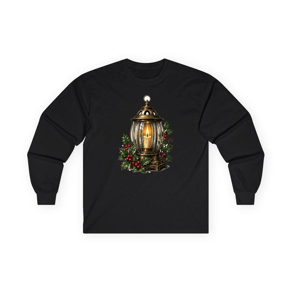 Vintage Brass Christmas Lantern personalised long sleeve Christmas T-shirt in black