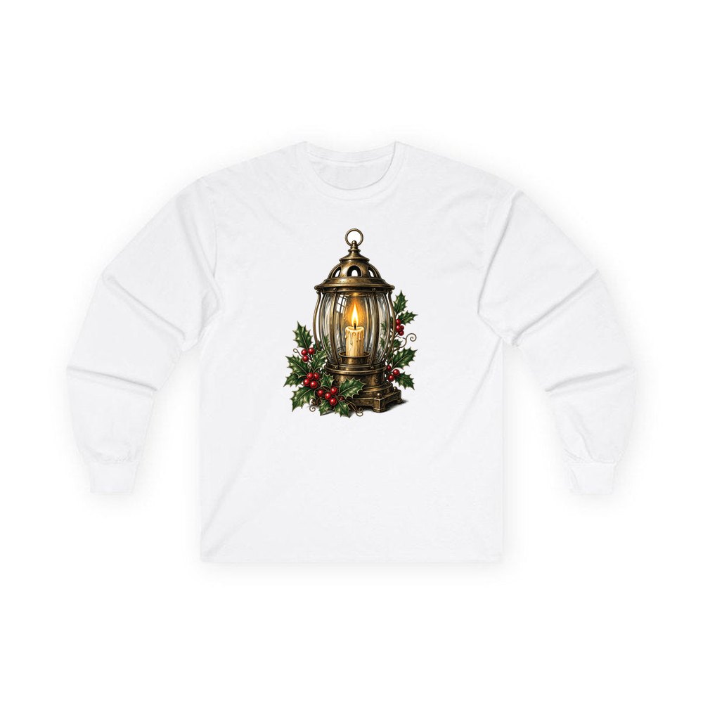 Vintage Brass Christmas Lantern personalised long sleeve Christmas T-shirt in white