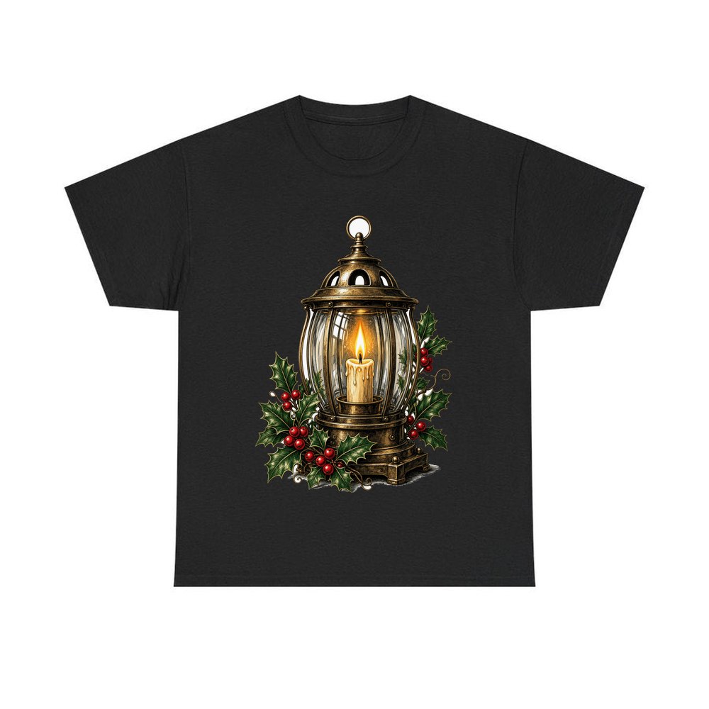 Vintage Brass Christmas Lantern personalised Christmas T-shirt in black