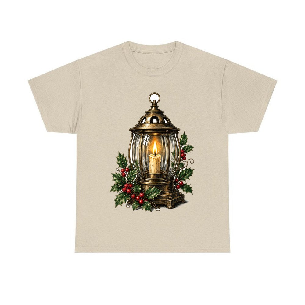 Vintage Brass Christmas Lantern personalised Christmas T-shirt in sand