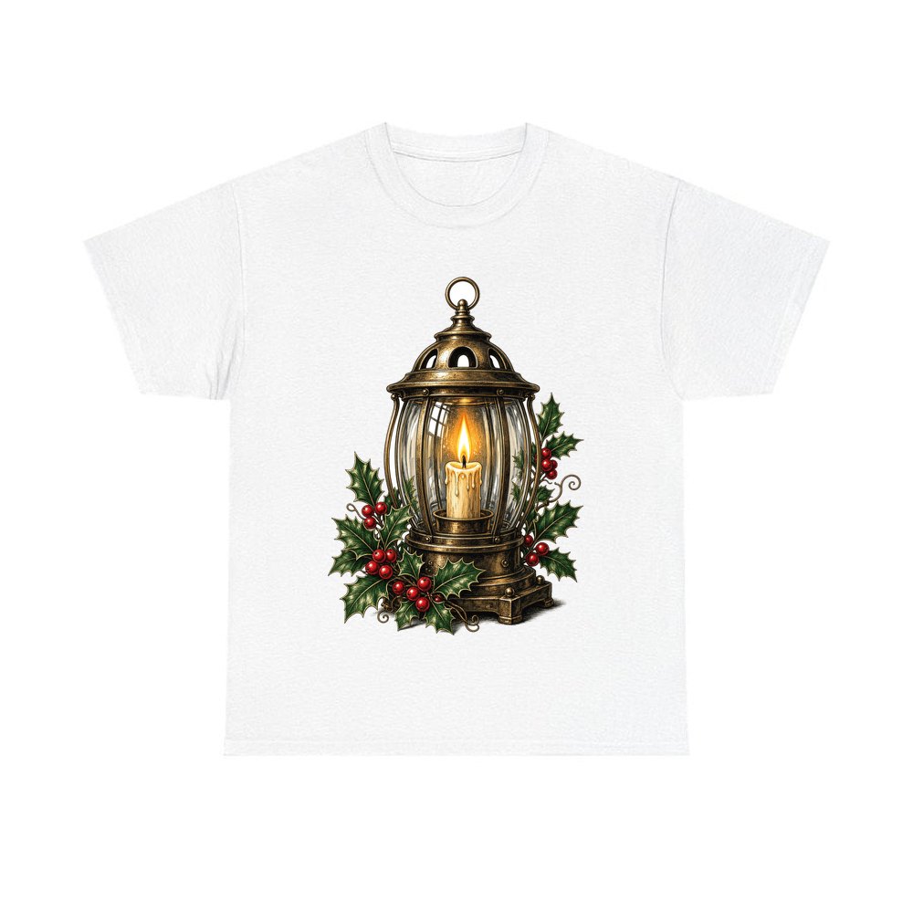 Vintage Brass Christmas Lantern personalised Christmas T-shirt in white