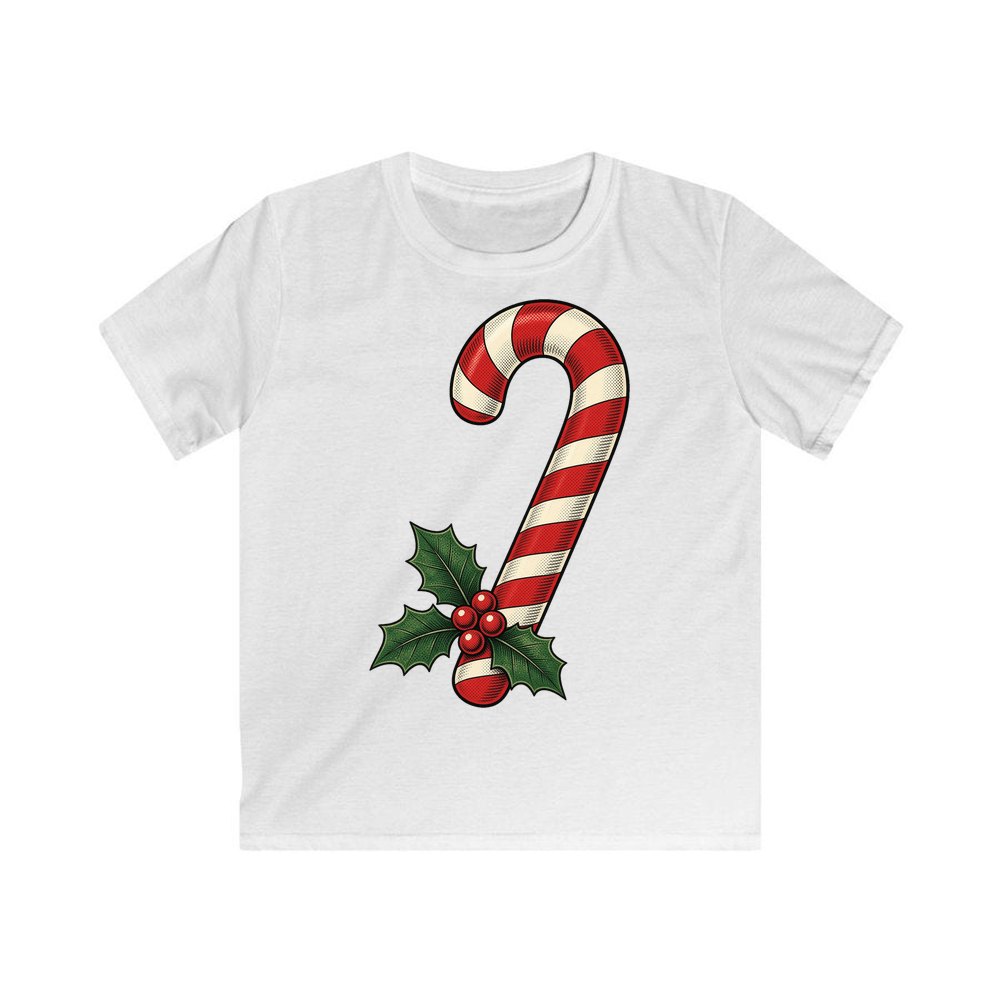 Vintage Candy Cane With Holly personalised kids Christmas tee in white