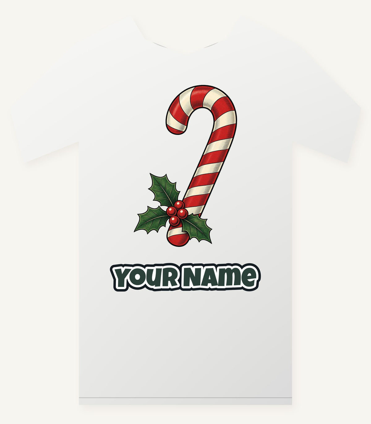 Vintage Candy Cane With Holly Personalised Christmas T-Shirt and Hoodie