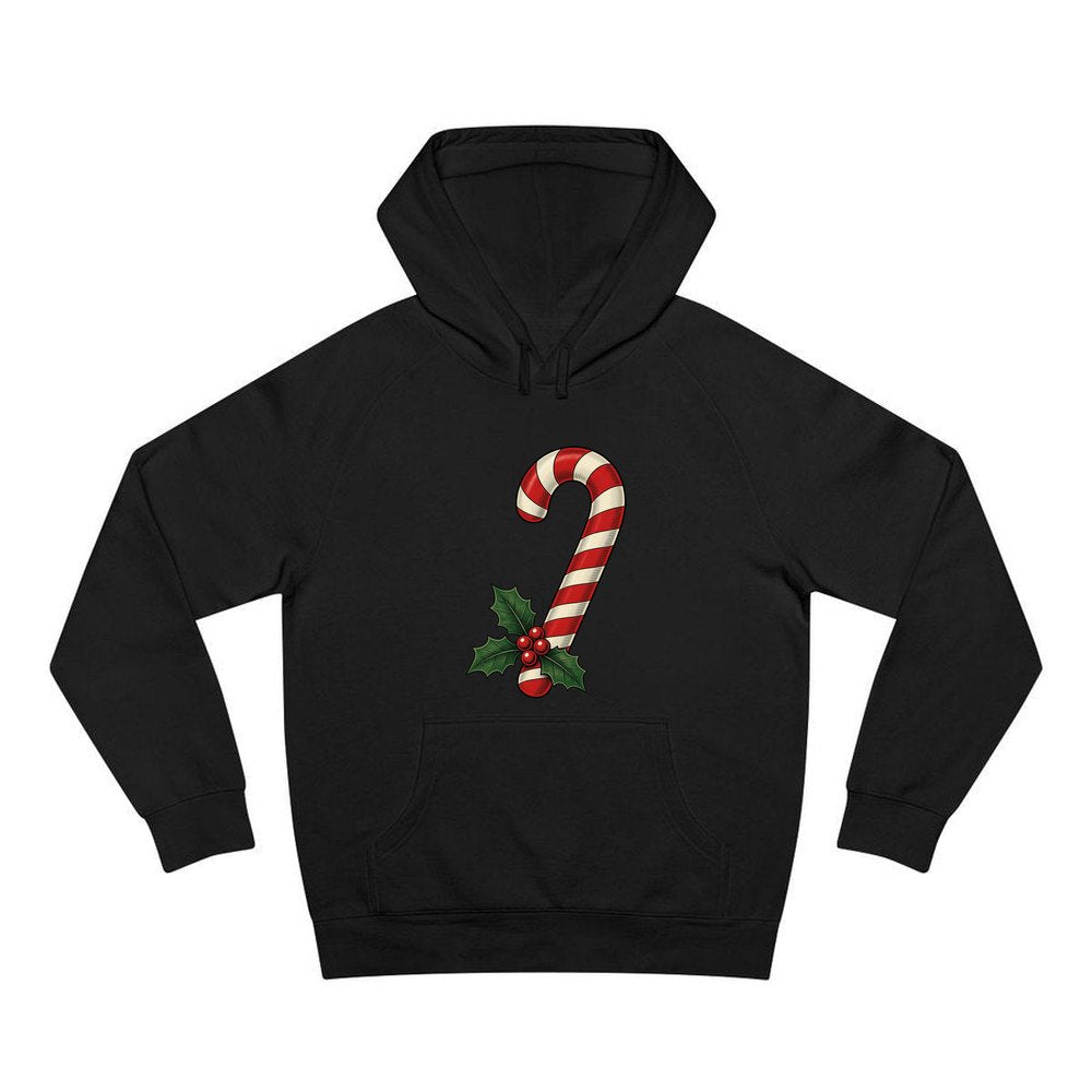 Vintage Candy Cane With Holly personalised Christmas hoodie in black