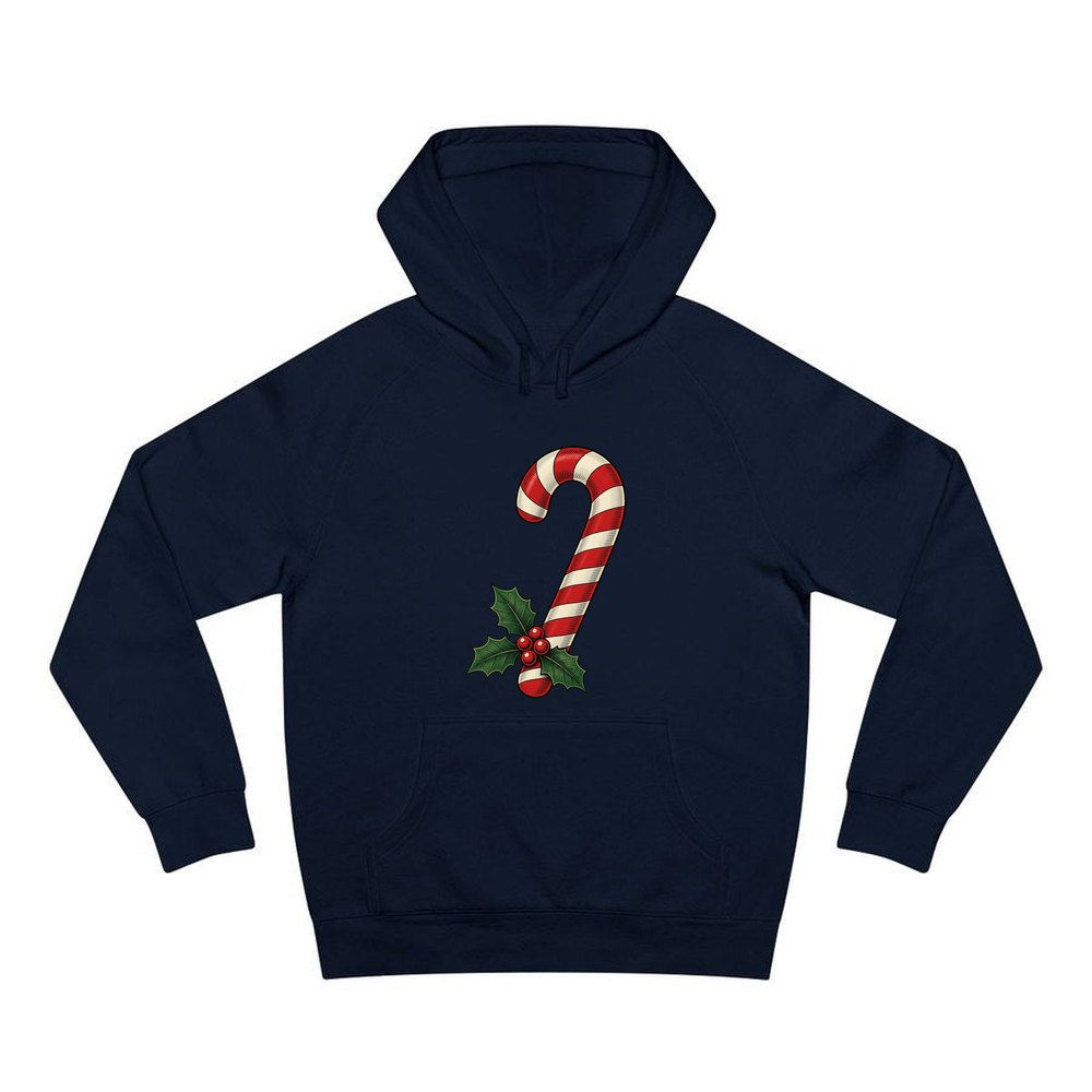 Vintage Candy Cane With Holly personalised Christmas hoodie in navy