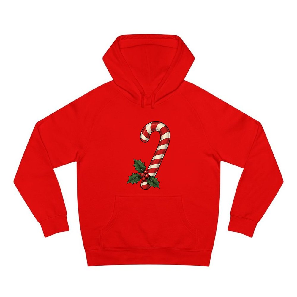 Vintage Candy Cane With Holly personalised Christmas hoodie in red