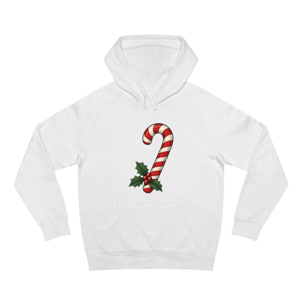 Vintage Candy Cane With Holly personalised Christmas hoodie in white