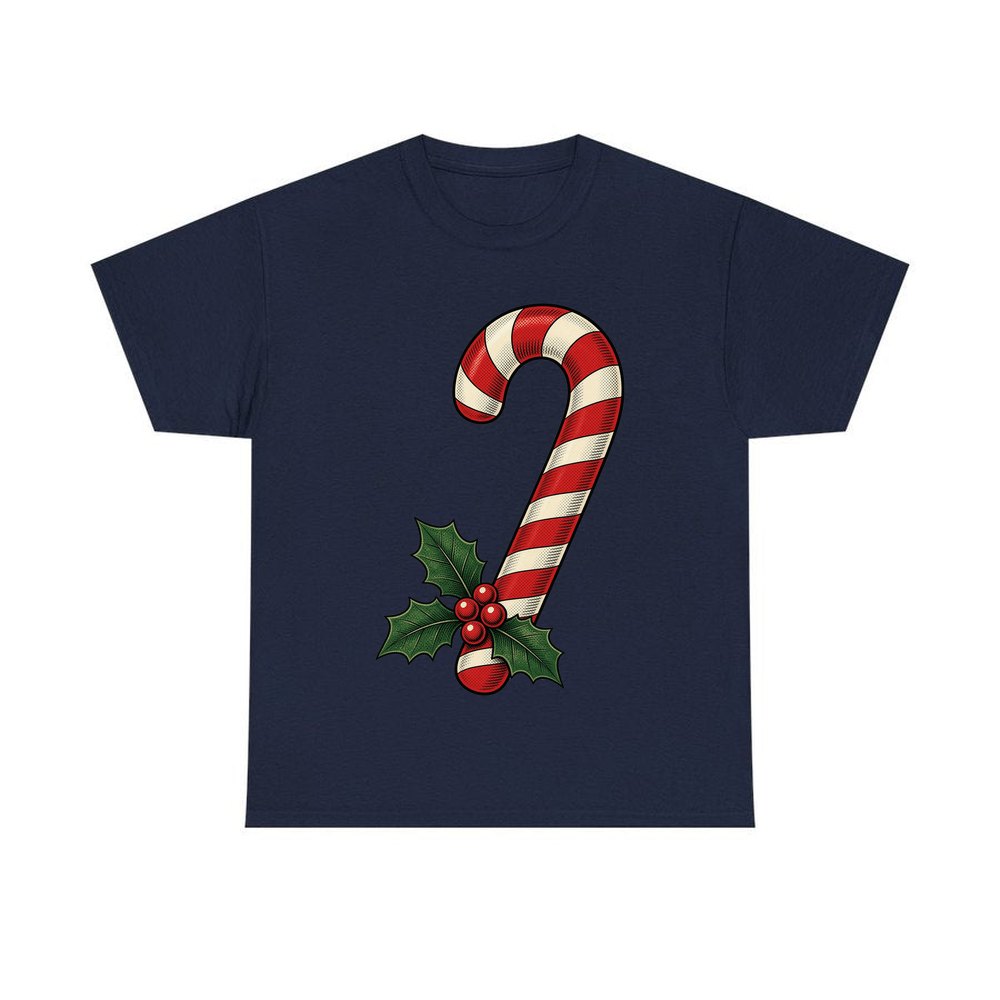 Vintage Candy Cane With Holly personalised Christmas T-shirt in navy