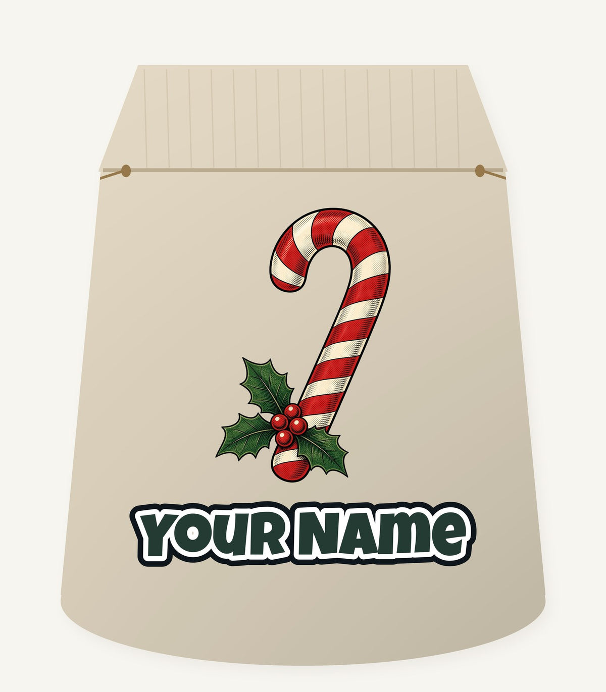 Vintage Candy Cane With Holly Personalised Santa Sack