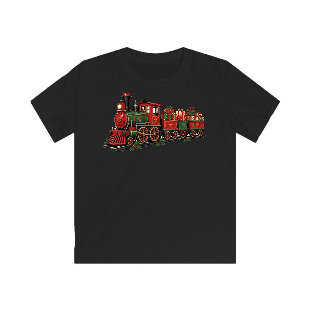Vintage Christmas Train personalised kids Christmas tee in black
