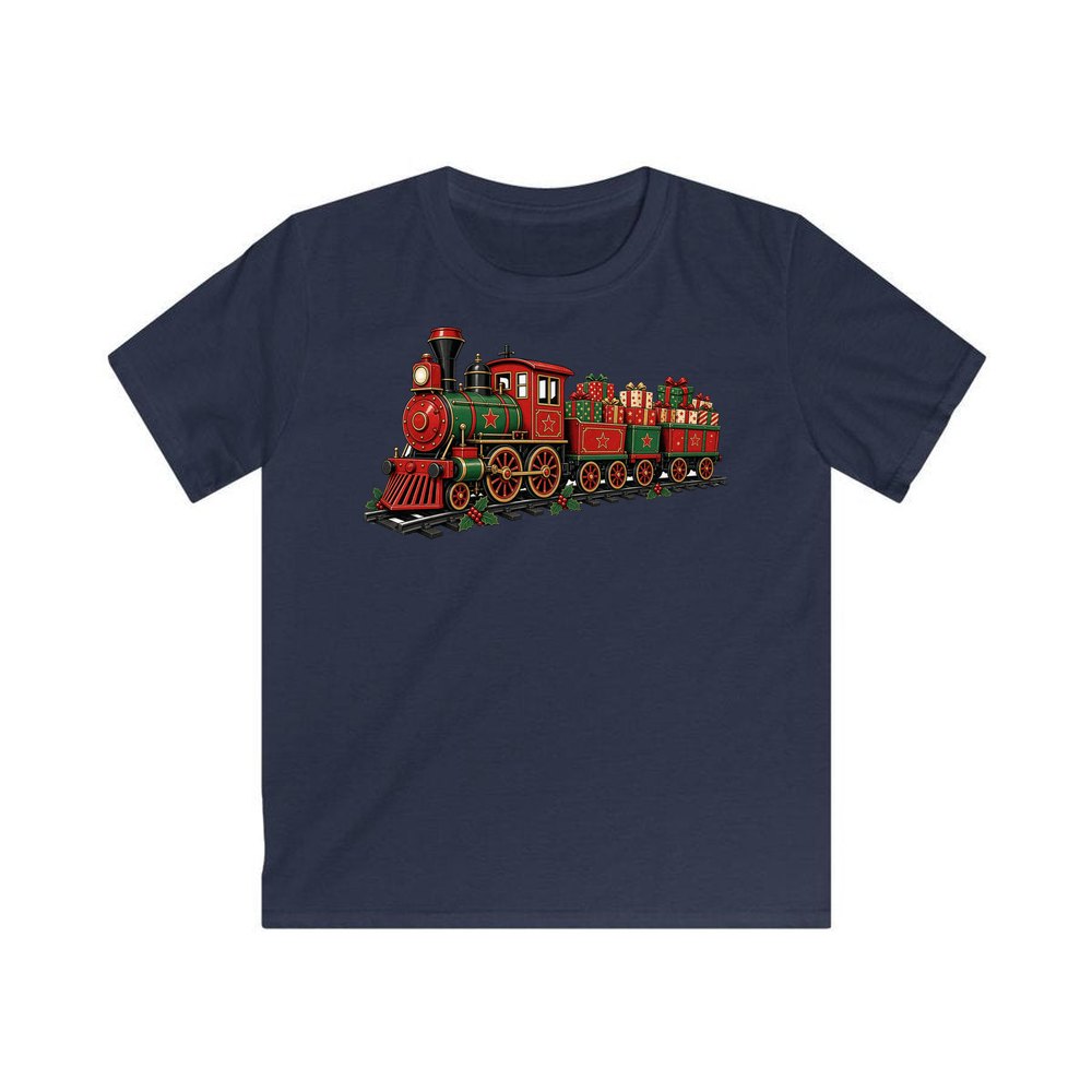 Vintage Christmas Train personalised kids Christmas tee in navy