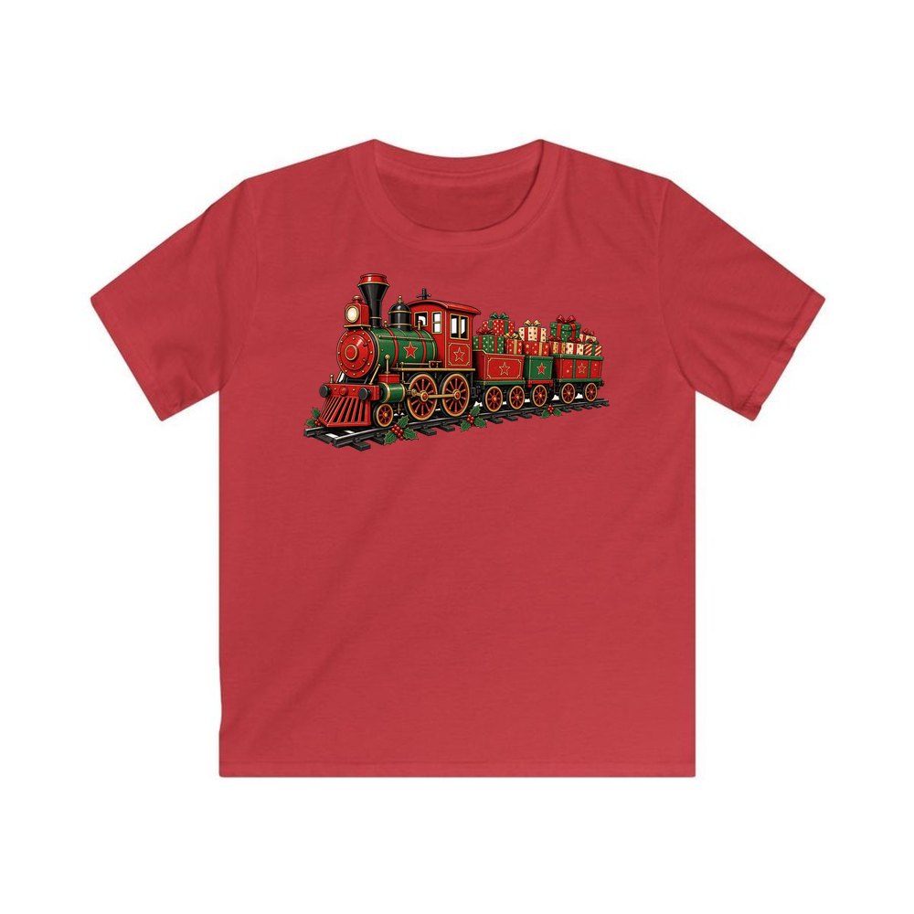 Vintage Christmas Train personalised kids Christmas tee in red
