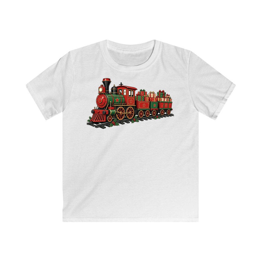 Vintage Christmas Train personalised kids Christmas tee in white